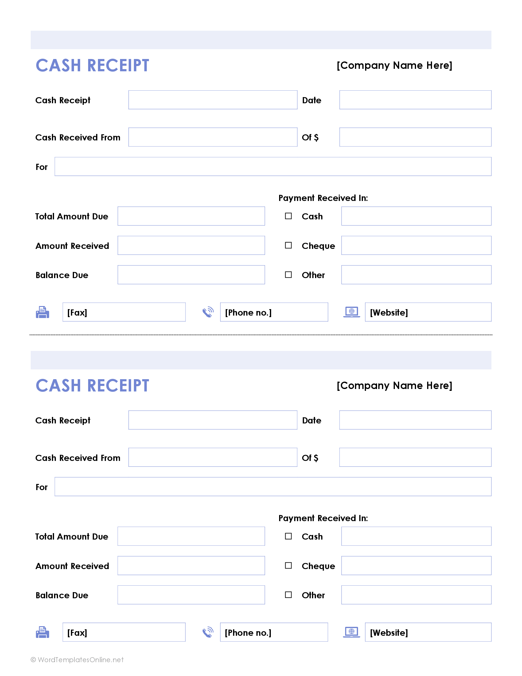 Cash receipt template for small business daily sales